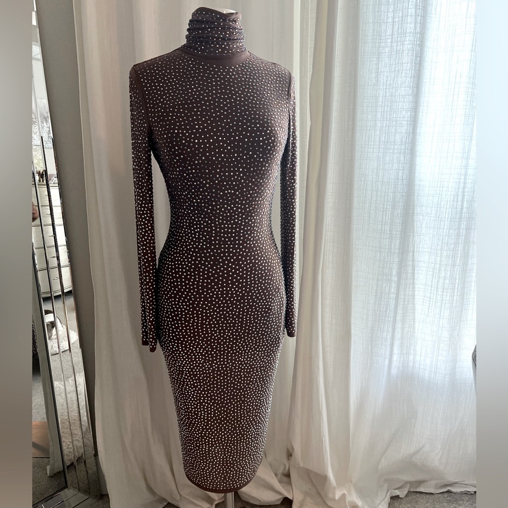 Rhinestone Studded Mesh Dress